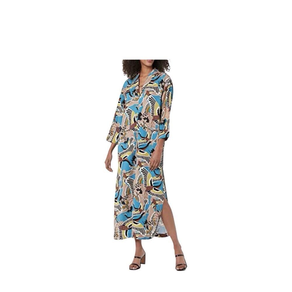 Terea by Andrea Pitter Women's Enamel Blue Crane Print Maxi Straight Dress XXL 1